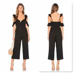 Blue Life Revolve Black Ruffled Jumpsuit Cropped Size XS Wired Sweetheart Neck
